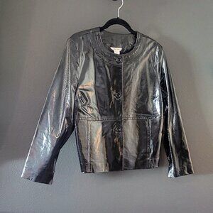 Patent LEATHER Black Jacket, Laura Ashley L  EC